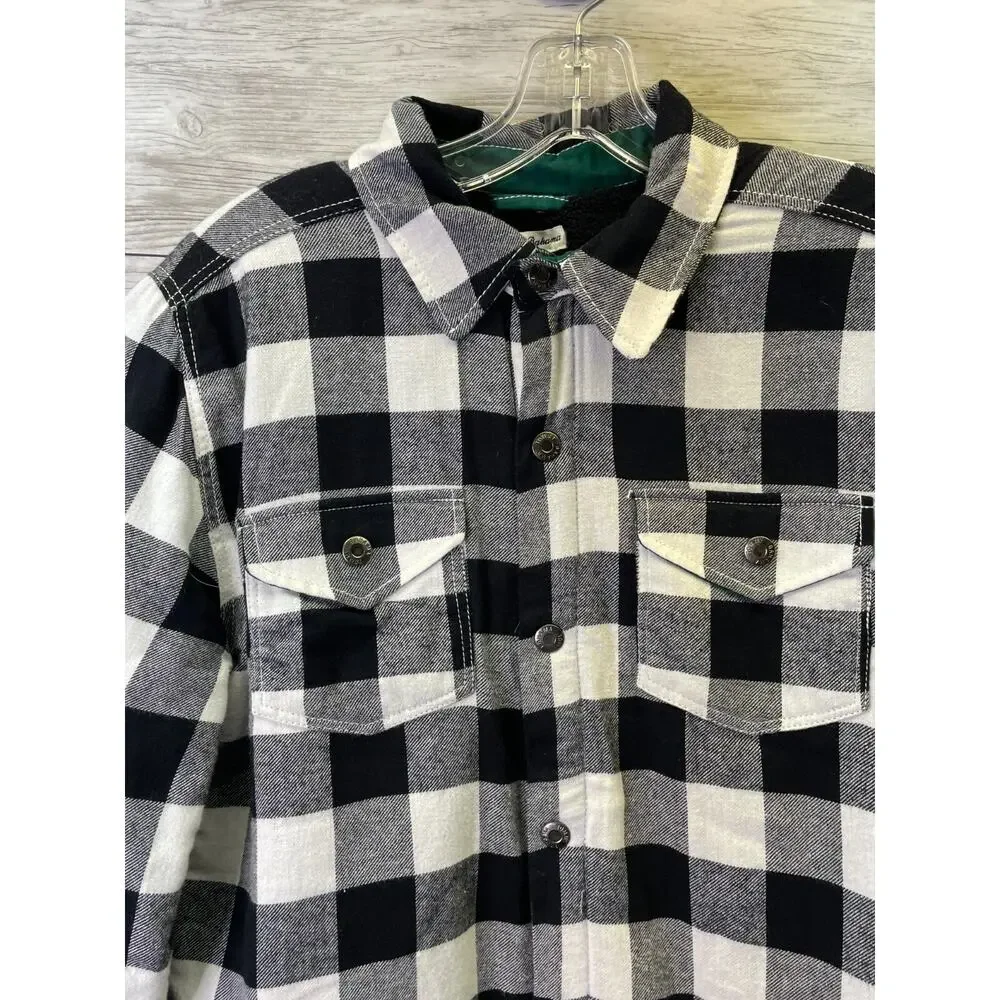 Tommy Bahama Flannel Kids XXL 16 Black White‎ Buffalo Check Sherpa Lined